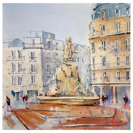 Gemälde La fontaine des trois grâces von Bailly Kévin | Gemälde Figurativ Aquarell, Tinte Architektur, Urban
