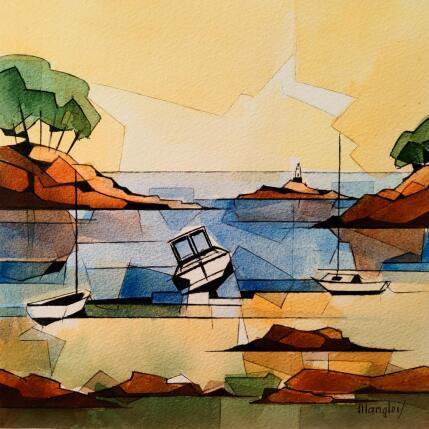 Painting 3 bateaux by Langlois Jean-Luc | Painting Figurative Watercolor Marine