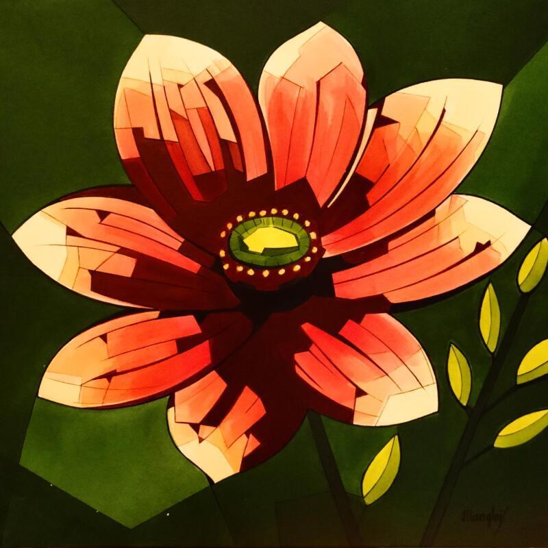 Gemälde Fleur Orange von Langlois Jean-Luc | Gemälde Figurativ Natur Aquarell