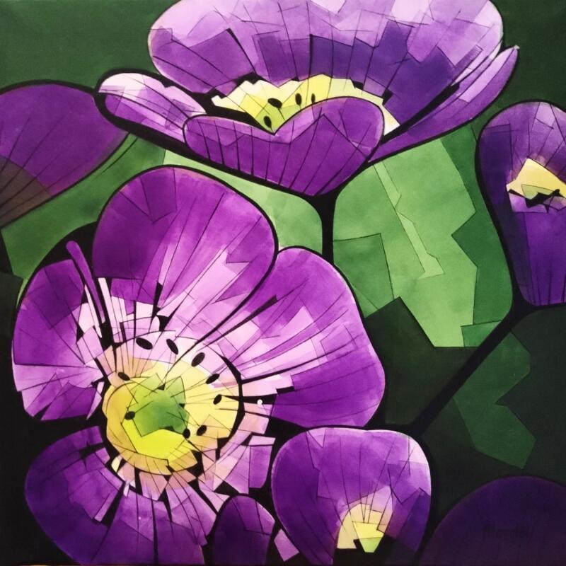 Peinture Fleurs Violettes par Langlois Jean-Luc | Tableau Figuratif Nature Aquarelle