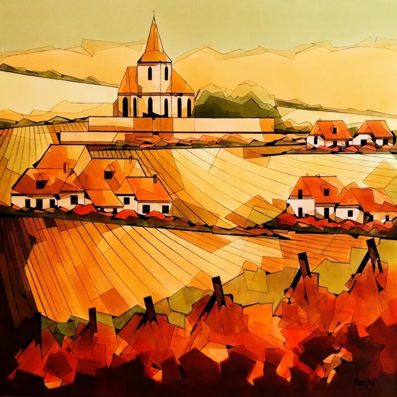 Peinture Automne dans les vignes par Langlois Jean-Luc | Tableau Figuratif Paysages Aquarelle