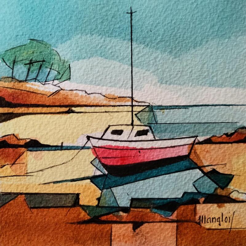 Peinture un bateau par Langlois Jean-Luc | Tableau Figuratif Paysages Marine Aquarelle