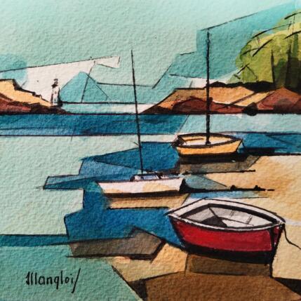 Gemälde 3 bateaux von Langlois Jean-Luc | Gemälde Figurativ Aquarell Marine