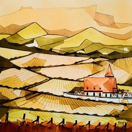 Peinture Automne dans les vignes par Langlois Jean-Luc | Tableau Figuratif Aquarelle Paysages