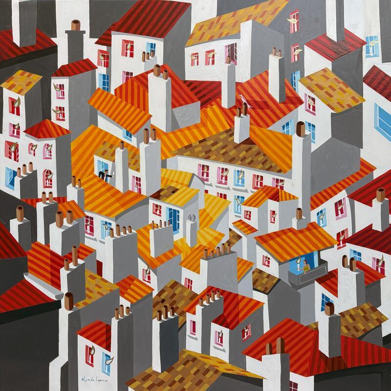 Pintura 80x80 Retour de flamme 112-63-20250710-3 por Lopez Alfredo | Pintura Figurativo Life style Acrílico Lacquer