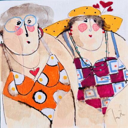 Painting Poulette et Noëlle by Colombo Cécile | Painting Naive art Acrylic, Gluing, Ink, Pastel, Watercolor Portrait