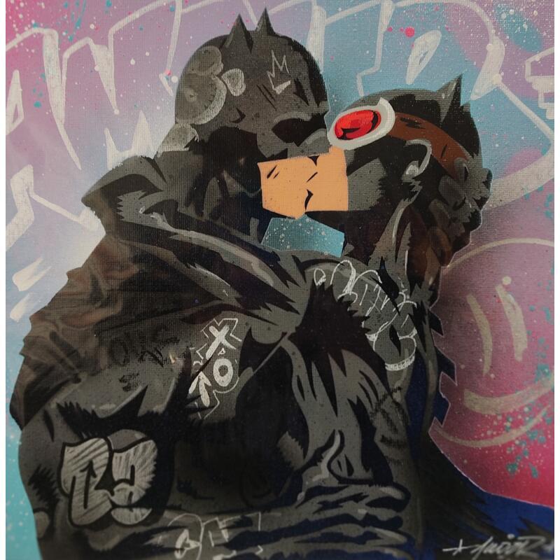 Painting Batman et Catwoman by Lemoine Mael | Painting Pop-art Pop icons Graffiti Acrylic