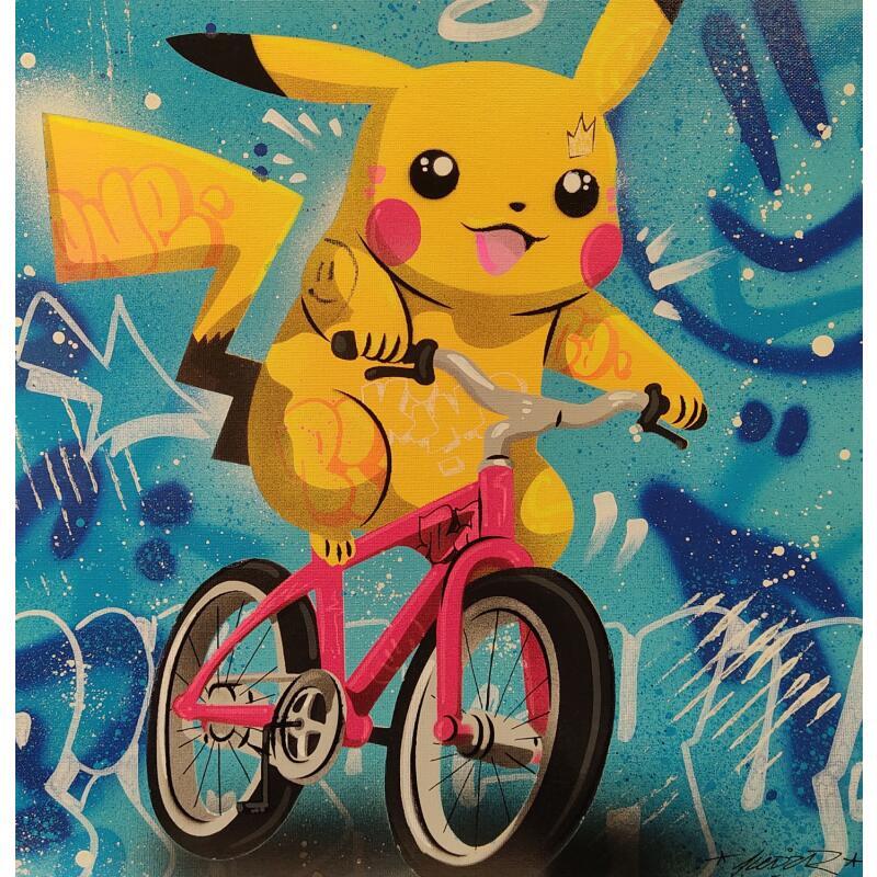Painting Pikachu Bike by Lemoine Mael | Painting Pop-art Pop icons Graffiti Acrylic