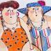 Painting Nadege et Yvette by Colombo Cécile | Painting Naive art Portrait Watercolor Acrylic Gluing Ink Pastel
