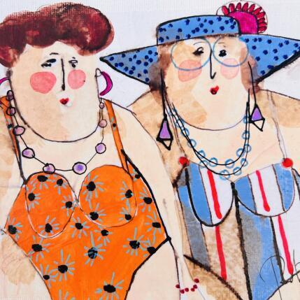 Painting Nadege et Yvette by Colombo Cécile | Painting Naive art Acrylic, Gluing, Ink, Pastel, Watercolor Portrait
