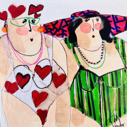 Painting Mireille et Celine by Colombo Cécile | Painting Naive art Acrylic, Gluing, Ink, Pastel, Watercolor Portrait