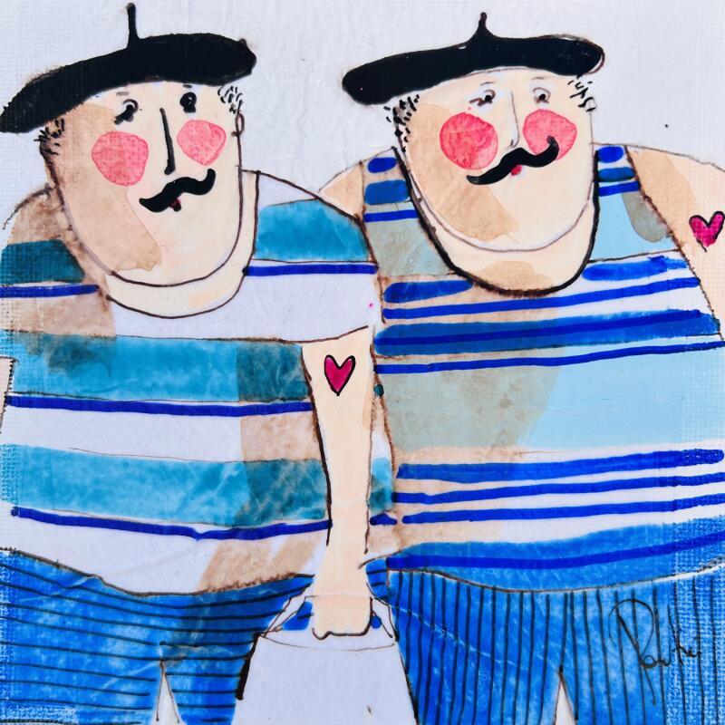 Painting Marius et Joseph by Colombo Cécile | Painting Naive art Portrait Watercolor Acrylic Gluing Ink Pastel