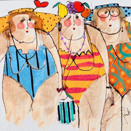 Painting Noémie, Juliette, Margot by Colombo Cécile | Painting Naive art Acrylic, Gluing, Ink, Pastel, Watercolor Pop icons, Portrait