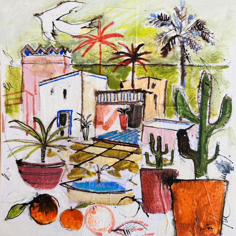 Painting Orange douce by Colombo Cécile | Painting Naive art Landscapes Watercolor Acrylic Gluing Ink Pastel