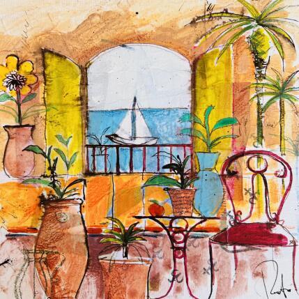 Painting Orange royal by Colombo Cécile | Painting Naive art Acrylic, Gluing, Ink, Pastel, Watercolor Landscapes, Nature