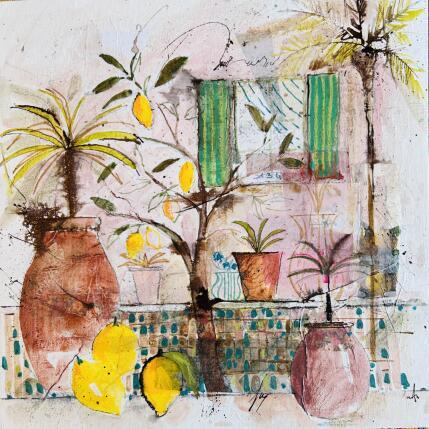 Peinture Rose thé par Colombo Cécile | Tableau Art naïf Acrylique, Aquarelle, Collage, Encre, Pastel Paysages