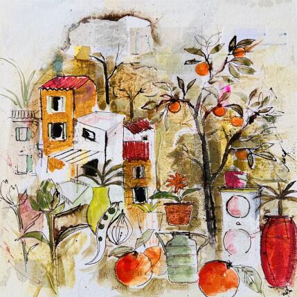 Painting Potager enchanté  by Colombo Cécile | Painting Naive art Acrylic, Gluing, Ink, Pastel, Watercolor Landscapes