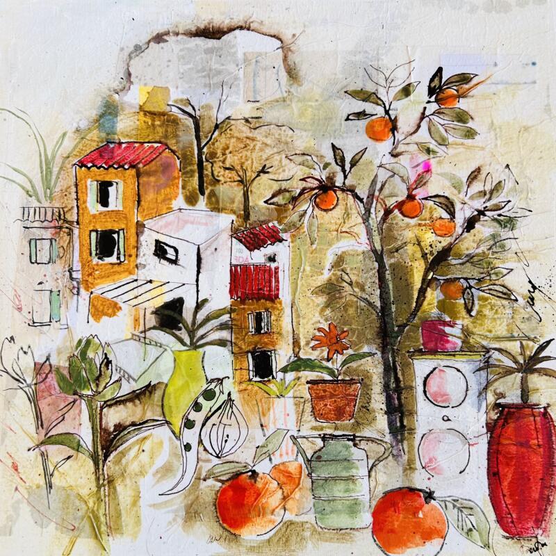 Painting Potager enchanté  by Colombo Cécile | Painting Naive art Landscapes Watercolor Acrylic Gluing Ink Pastel