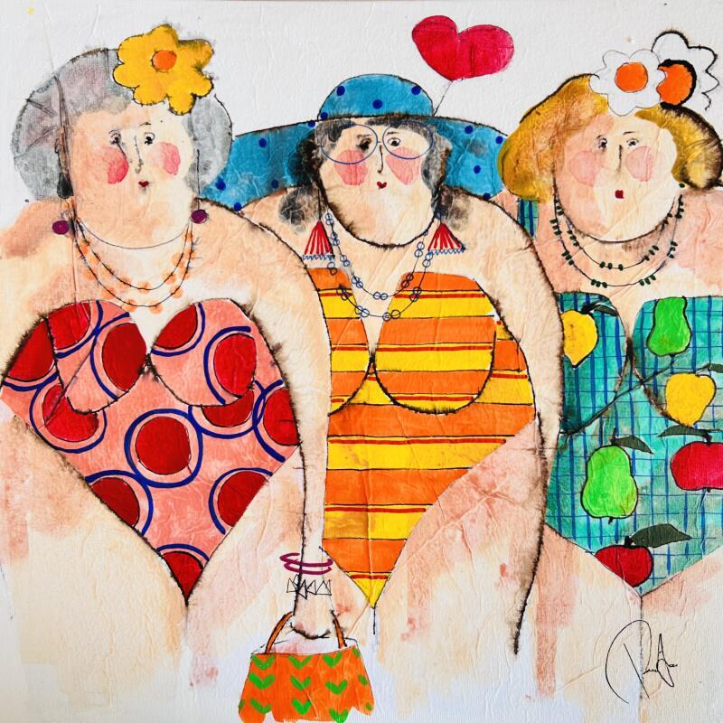 Painting Marguerite Noémie Laurette by Colombo Cécile | Painting Naive art Portrait Watercolor Acrylic Gluing Ink Pastel