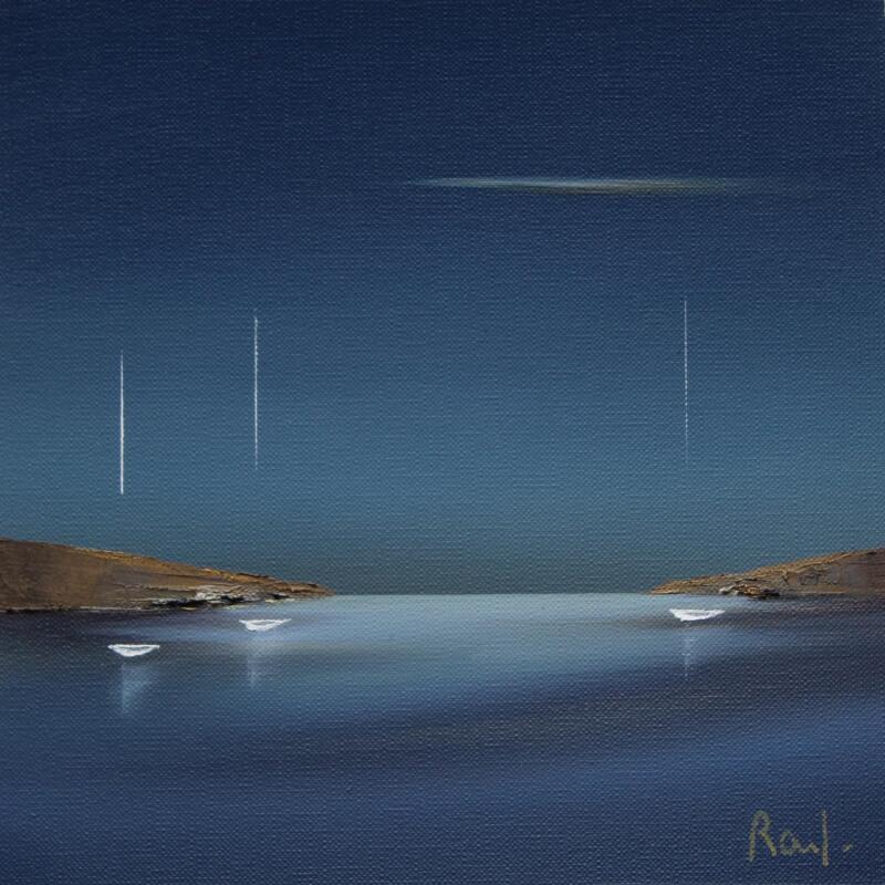 Peinture Douce quiétude 80 par Roussel Marie-Ange et Fanny | Tableau Figuratif Marine Minimaliste Huile