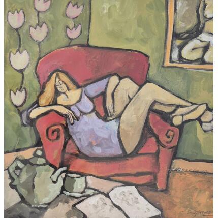 Peinture Sieste entre deux chapitres par Signamarcheix Bernard | Tableau Art naïf Acrylique, Encre, Pastel