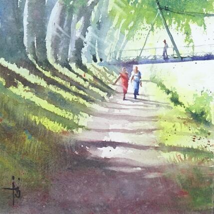 Gemälde Balade entre copines von Abbatucci Violaine | Gemälde Figurativ Aquarell Pop-Ikonen