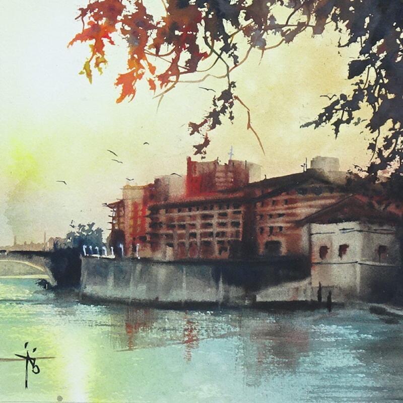 Gemälde Mélancolique Toulouse von Abbatucci Violaine | Gemälde Figurativ Aquarell