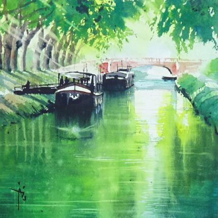 Painting Les péniches, elles, attendaient sagement by Abbatucci Violaine | Painting Figurative Watercolor Pop icons