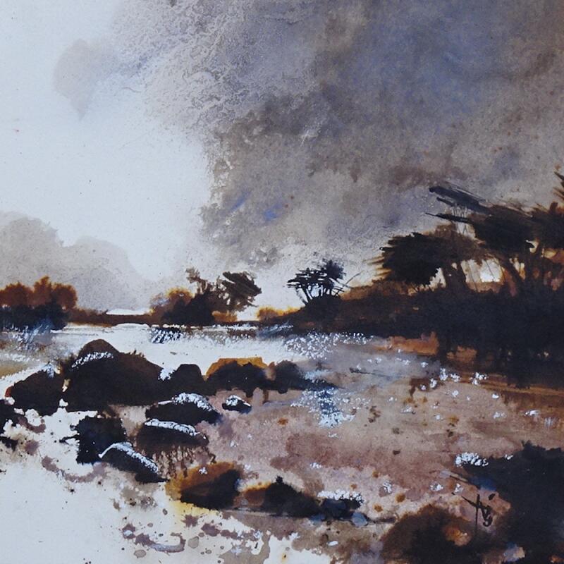 Painting La plage était devenue déserte by Abbatucci Violaine | Painting Figurative Watercolor