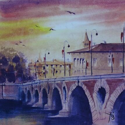 Painting Purple Bridge by Abbatucci Violaine | Painting Figurative Watercolor