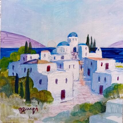 Painting AR110 GRECE LE PETIT VILLAGE BLANC by Burgi Roger | Painting Figurative Acrylic Landscapes, Marine, Urban