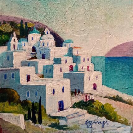 Painting AR111 GRECE  LE VILLAGE BLANC by Burgi Roger | Painting Figurative Acrylic Landscapes, Marine, Urban