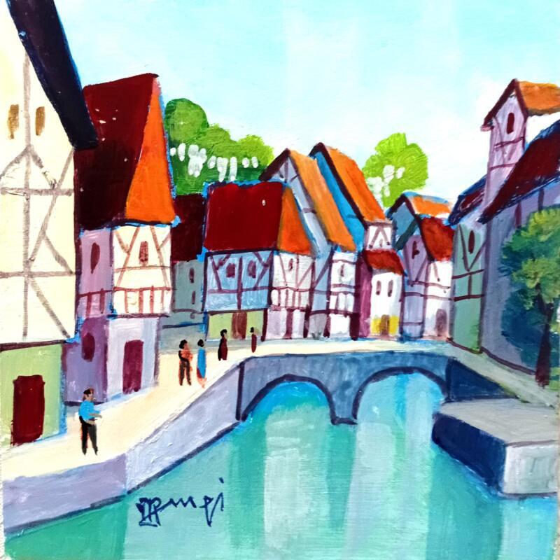 Gemälde AR116 LE GRAND PONT von Burgi Roger | Gemälde Figurativ Urban Marine Alltagsszenen Acryl
