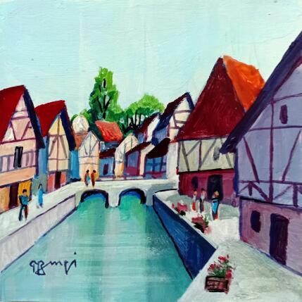 Painting AR117 ALSACE BALADE SUR LES QUAIS by Burgi Roger | Painting Figurative Acrylic Life style, Marine, Urban