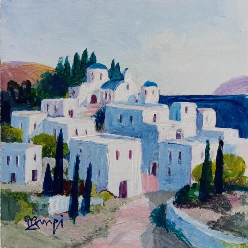 Painting AR109 GRECE  LES CYCLADES by Burgi Roger | Painting Figurative Landscapes Urban Marine Acrylic