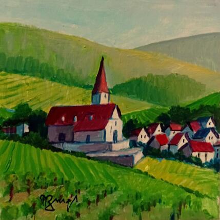 Painting AR112 ALSACE  LES VIGNES D'HUNAWHIR by Burgi Roger | Painting Figurative Acrylic Landscapes, Nature, Urban