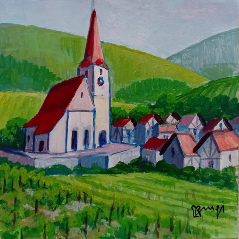 Painting AR113 ALSACE  L'EGLISE DU VILLAGE  by Burgi Roger | Painting Figurative Landscapes Urban Nature Acrylic