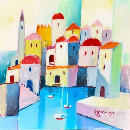 Painting AQ100 LE PETIT PORT by Burgi Roger | Painting Figurative Acrylic Landscapes, Marine, Urban