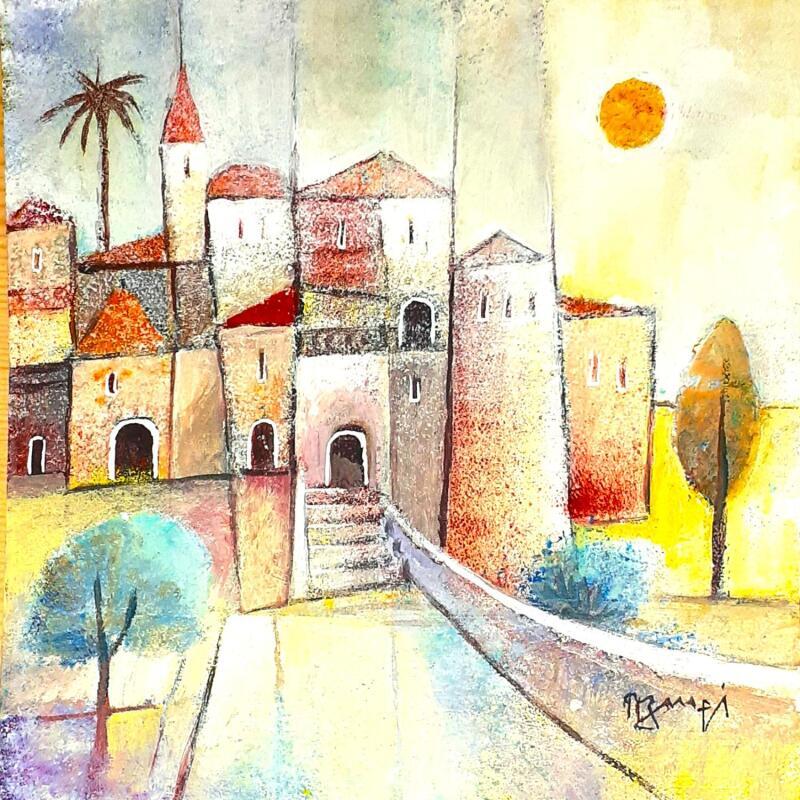 Painting AR32 LA VILLE ENSOLEILLEE by Burgi Roger | Painting Figurative Landscapes Urban Architecture Acrylic