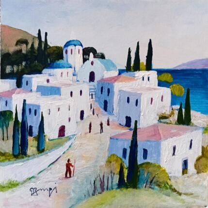 Painting AR105 GRECE  LE VILLAGE BLANC by Burgi Roger | Painting Figurative Acrylic Architecture, Life style, Pop icons, Urban