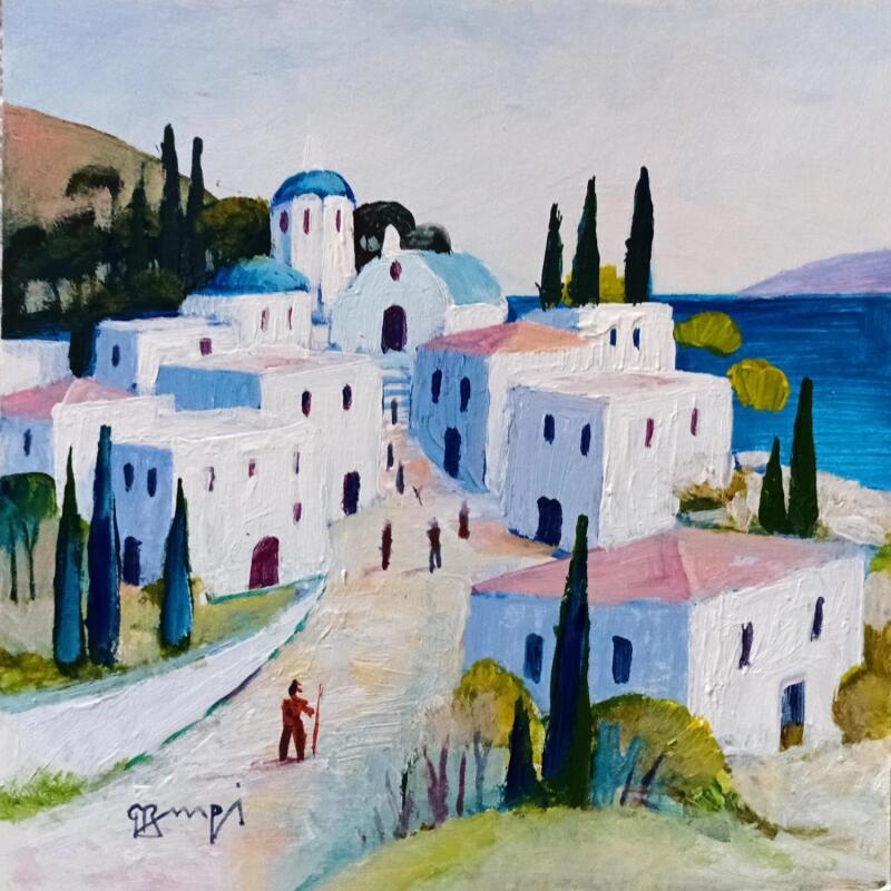 Painting AR105 GRECE  LE VILLAGE BLANC by Burgi Roger | Painting Figurative Urban Life style Architecture Acrylic