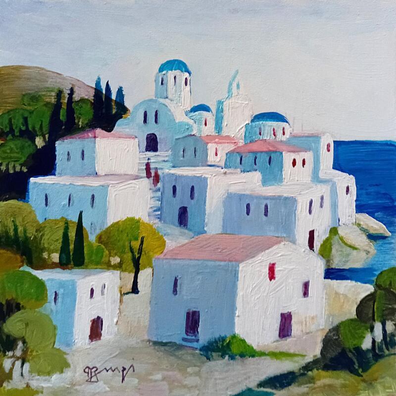 Painting AR107 GRECE  VILLAGE D'AMORGOS by Burgi Roger | Painting Figurative Landscapes Urban Marine Acrylic