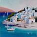 Painting AR106 GRECE  VILLAGE AUX VOILIERS by Burgi Roger | Painting Figurative Landscapes Urban Marine Acrylic