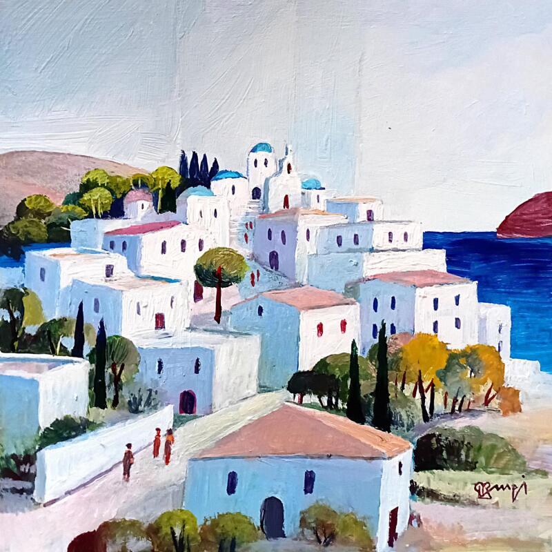 Painting AR101 GRECE VILLAGE DES CYCLADES by Burgi Roger | Painting Figurative Landscapes Urban Architecture Acrylic