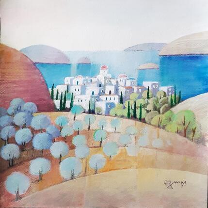 Painting AR45 LA GRECE AUX OLIVIERS by Burgi Roger | Painting Figurative Acrylic Landscapes, Marine, Urban