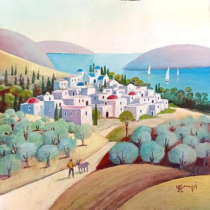 Painting AR118 PAYSAGE GREC by Burgi Roger | Painting Figurative Acrylic Landscapes, Life style, Marine