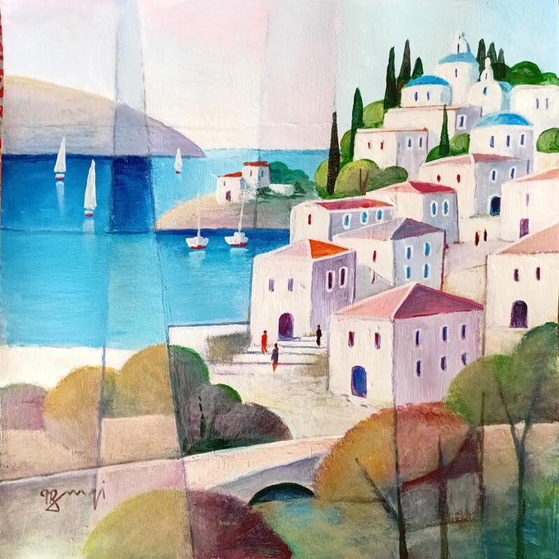 Painting AR120 GRECE  VILLAGE DE KEPHALONIA by Burgi Roger | Painting Figurative Landscapes Urban Marine Acrylic