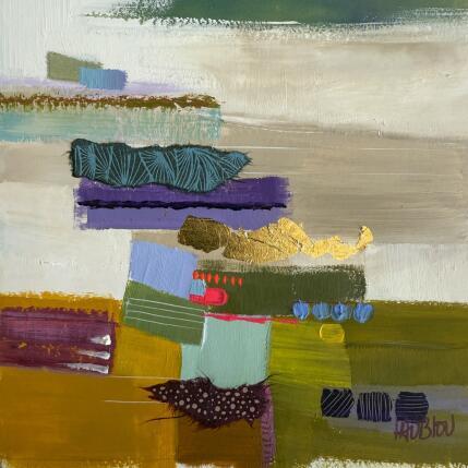 Painting Au milieu de la nature by Lau Blou | Painting Abstract Acrylic, Cardboard, Gluing, Gold leaf, Pastel