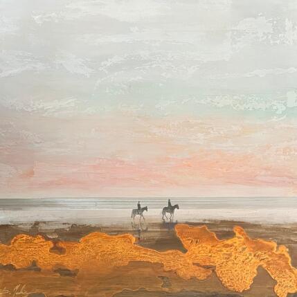 Peinture Un soir à la plage par Mahieu Bertrand | Tableau Figuratif Métal Paysages