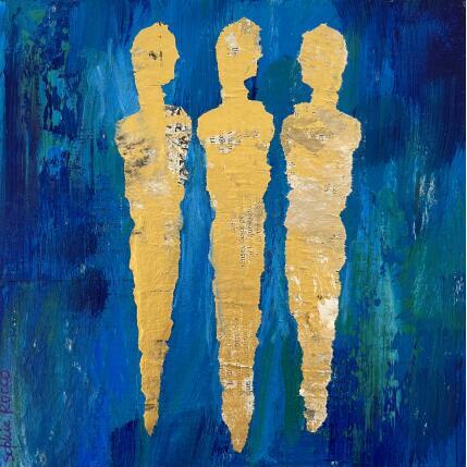 Peinture Complicité Azur par Rocco Sophie | Tableau Art Singulier Acrylique, Collage, Sable